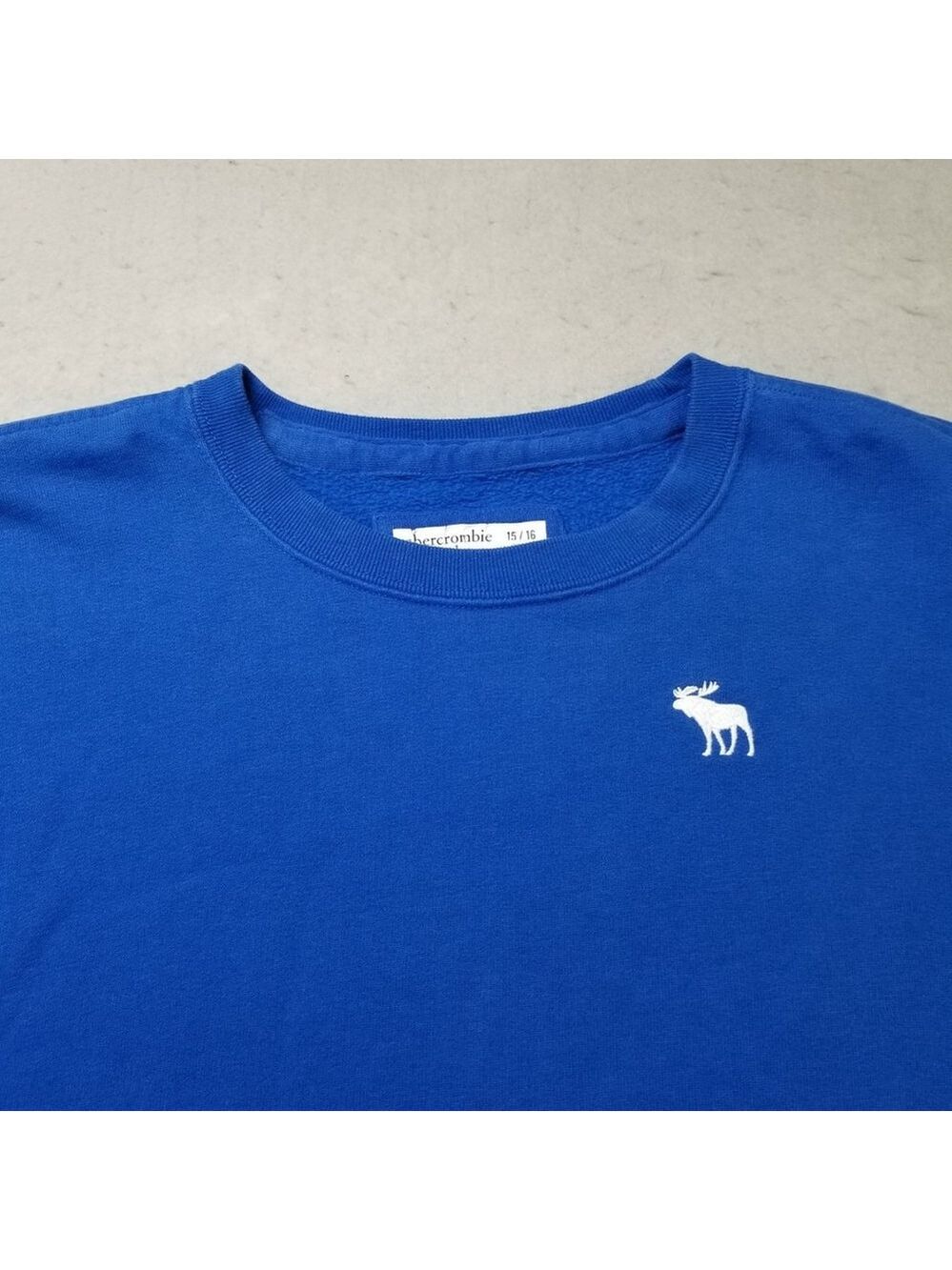Abercrombie & Fitch Sweatshirt Boys Kids Size 15/16 L Blue Crewneck Moose Logo - Picture 2 of 9